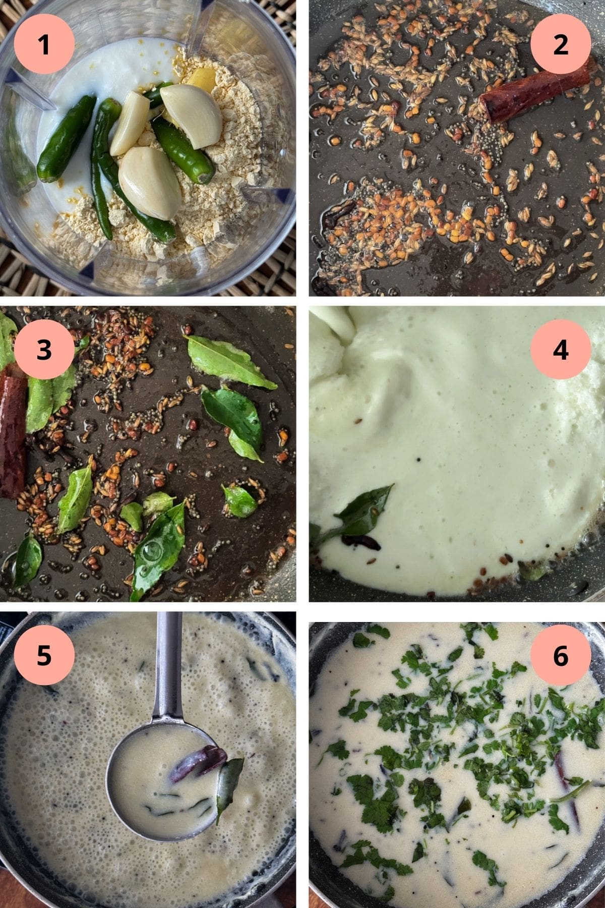 high level 6 step summary of making gujarati kadhi