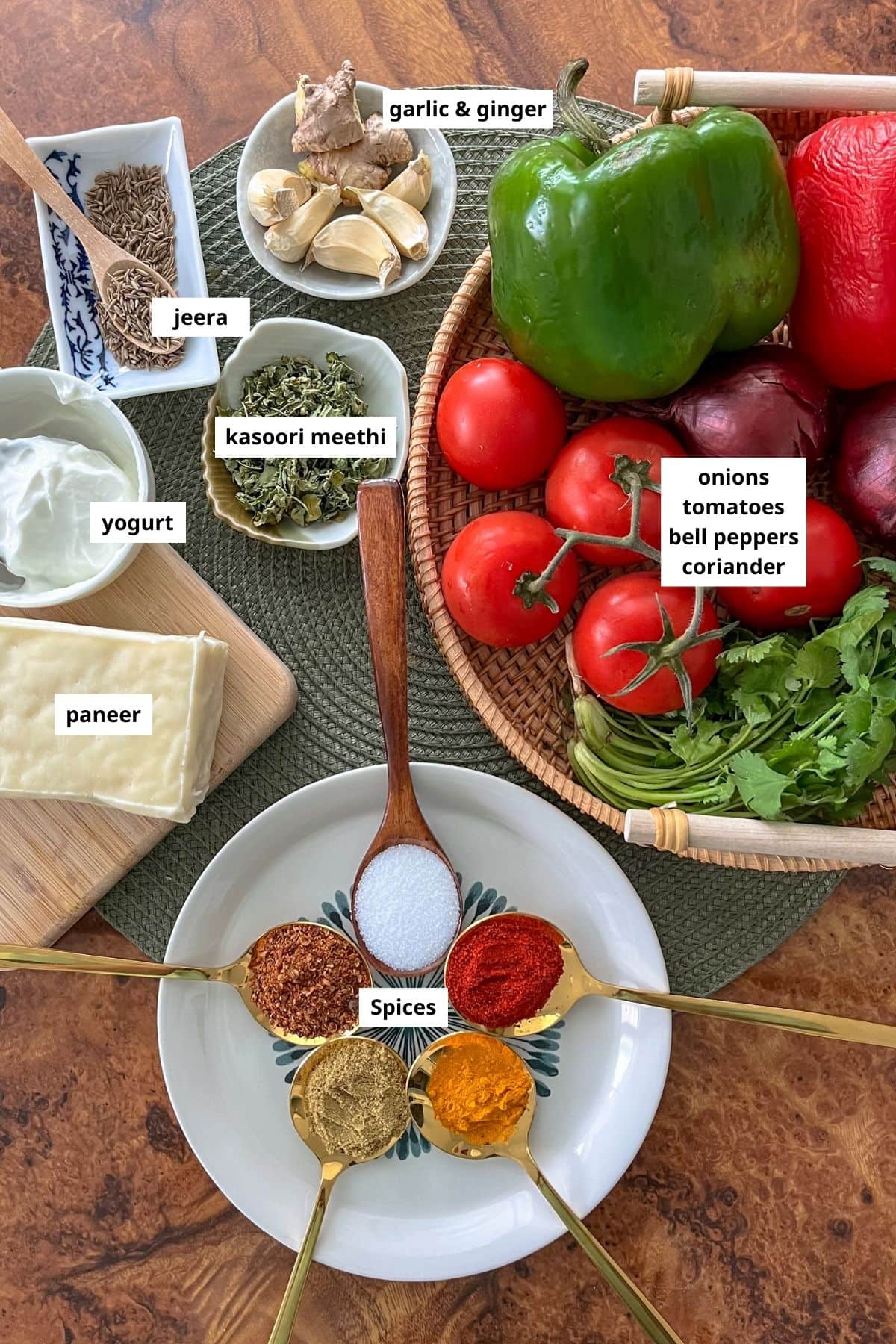 ingredients for Kadai Paneer.