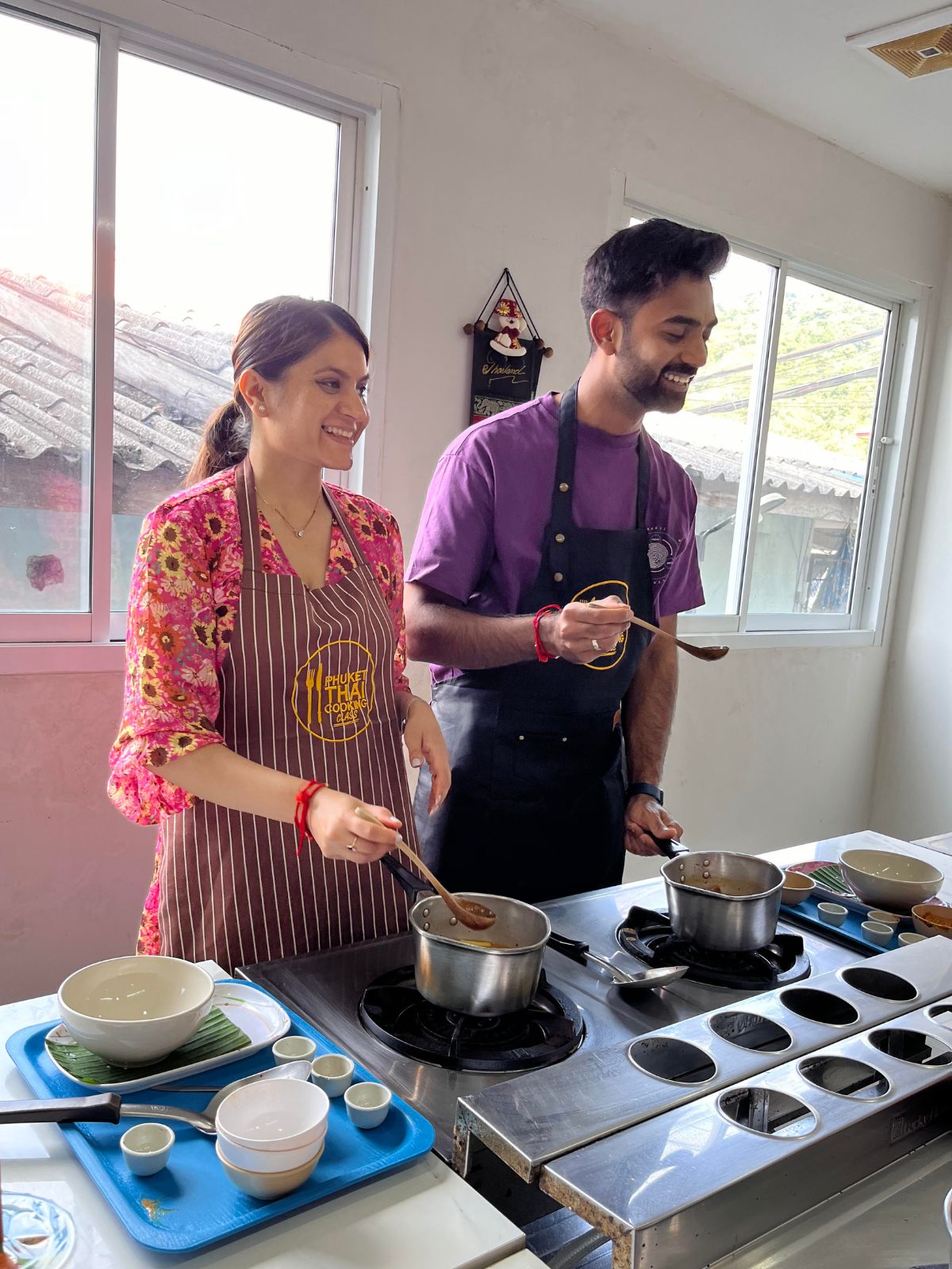 Jahnvi & Harsh in a Thai cooking class